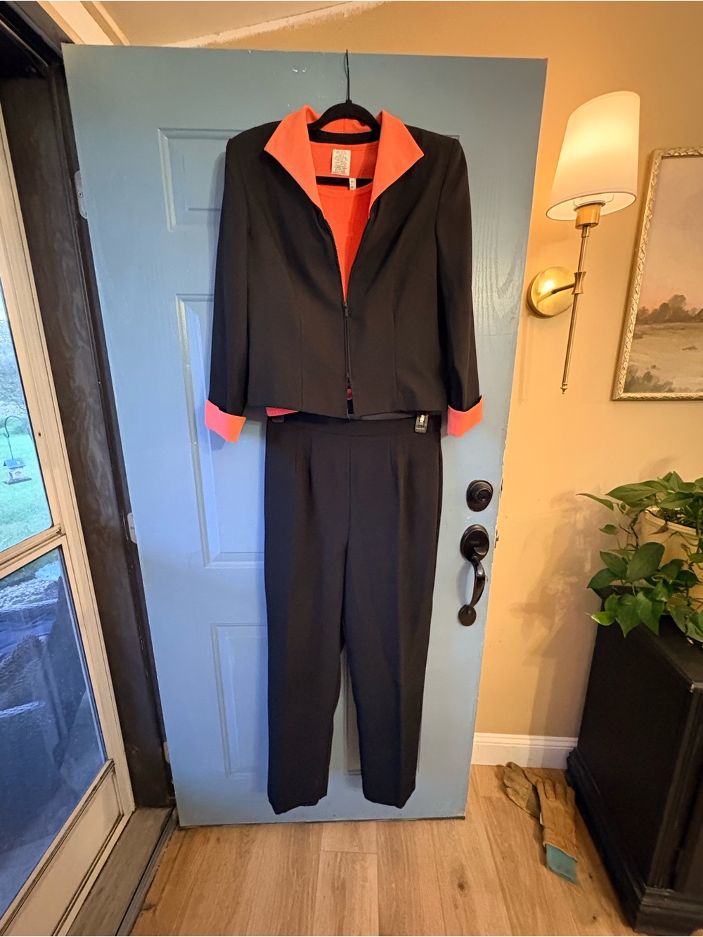 Vintage Miss Dorby 3 Piece Pantsuit Black Coral Trim Jacket/Pants/Top size 12